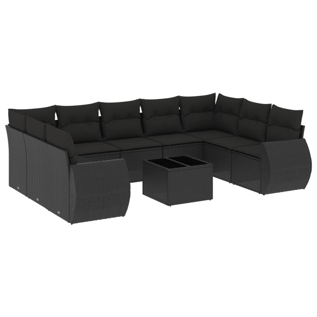 vidaXL Set canapele de grădină cu perne, 10 piese, negru, poliratan vidaXL Set canapele de grădină cu perne, 10 piese, negru, poliratan