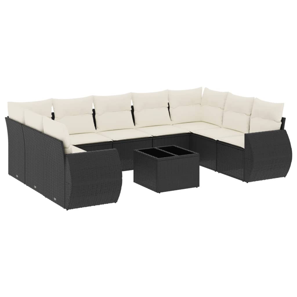 vidaXL Set canapele de grădină cu perne, 10 piese, negru, poliratan vidaXL Set canapele de grădină cu perne, 10 piese, negru, poliratan