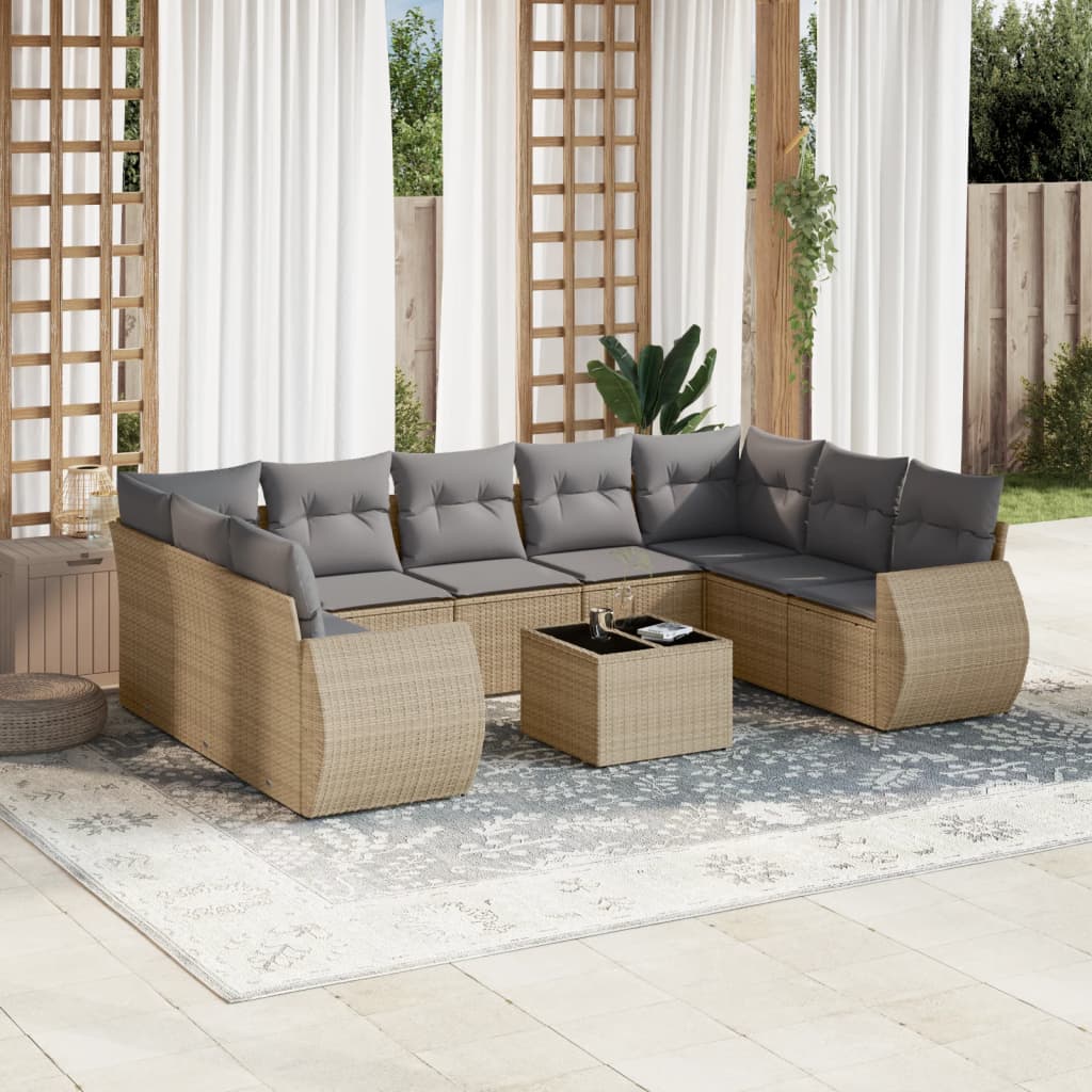 vidaXL Set canapele de grădină cu perne, 10 piese, bej, poliratan vidaXL Set canapele de grădină cu perne, 10 piese, bej, poliratan
