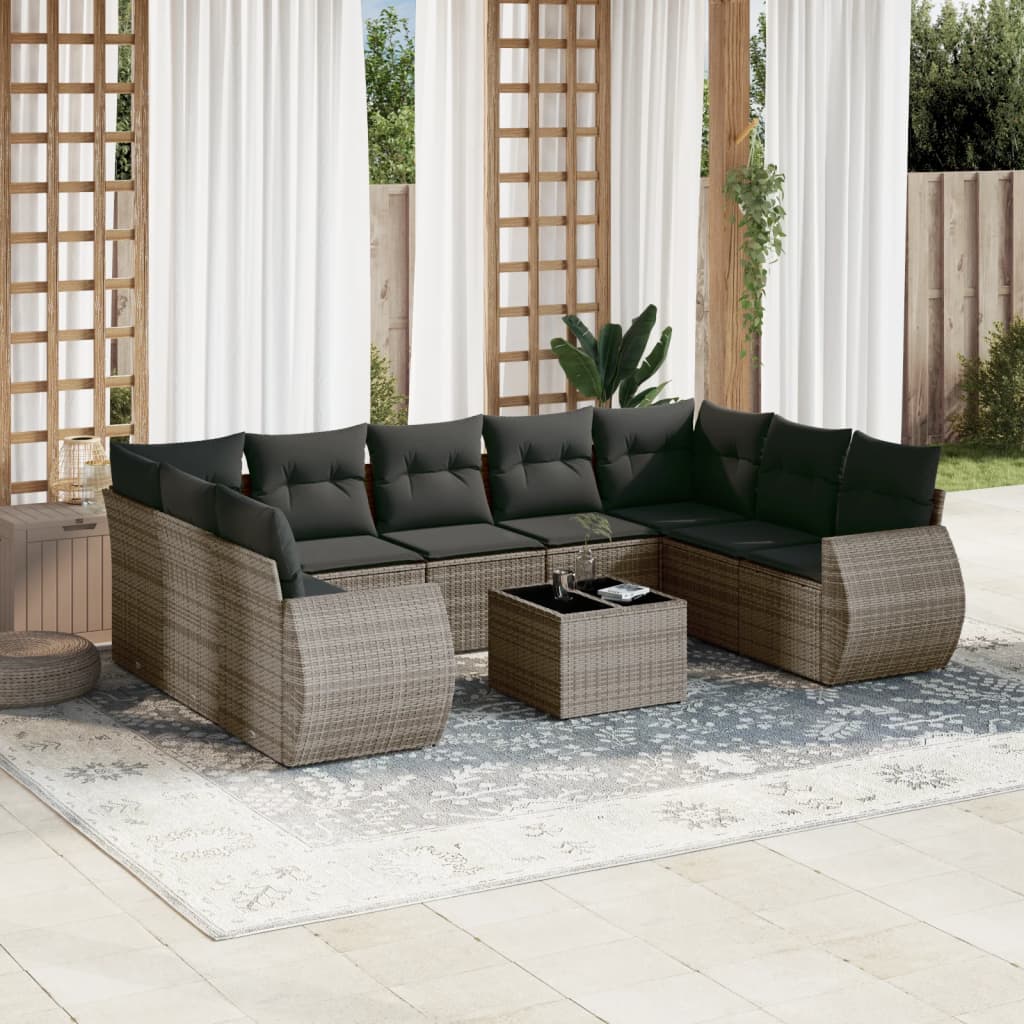 vidaXL Set mobilier de grădină cu perne, 10 piese, gri, poliratan vidaXL Set mobilier de grădină cu perne, 10 piese, gri, poliratan