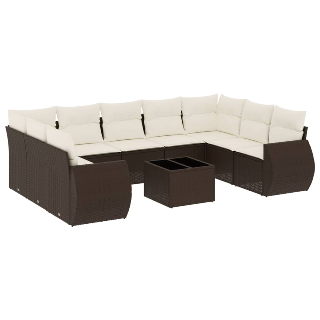 vidaXL Set canapele de grădină cu perne, 10 piese, maro, poliratan