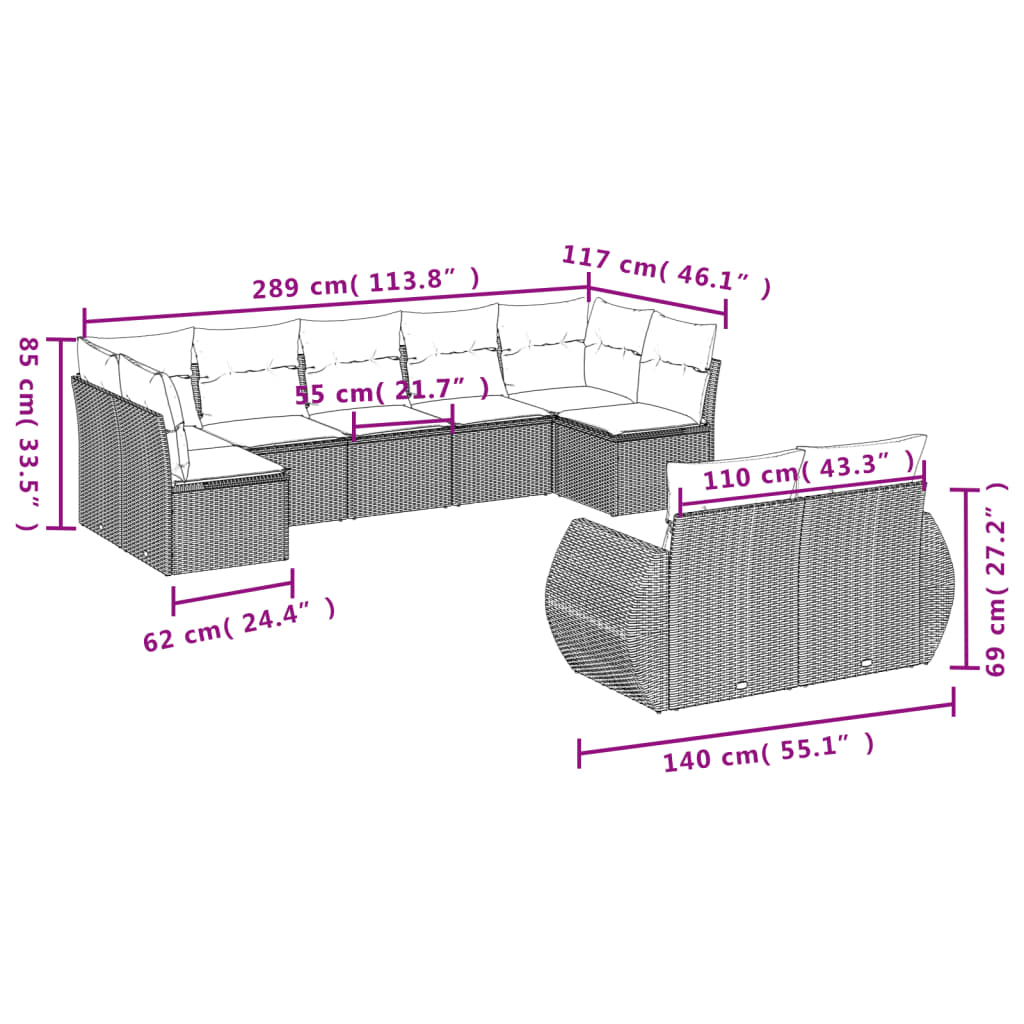 vidaXL Set mobilier de grădină cu perne, 9 piese, negru, poliratan vidaXL Set mobilier de grădină cu perne, 9 piese, negru, poliratan