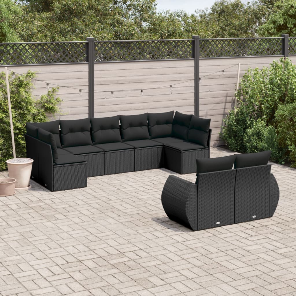 vidaXL Set mobilier de grădină cu perne, 9 piese, negru, poliratan vidaXL Set mobilier de grădină cu perne, 9 piese, negru, poliratan