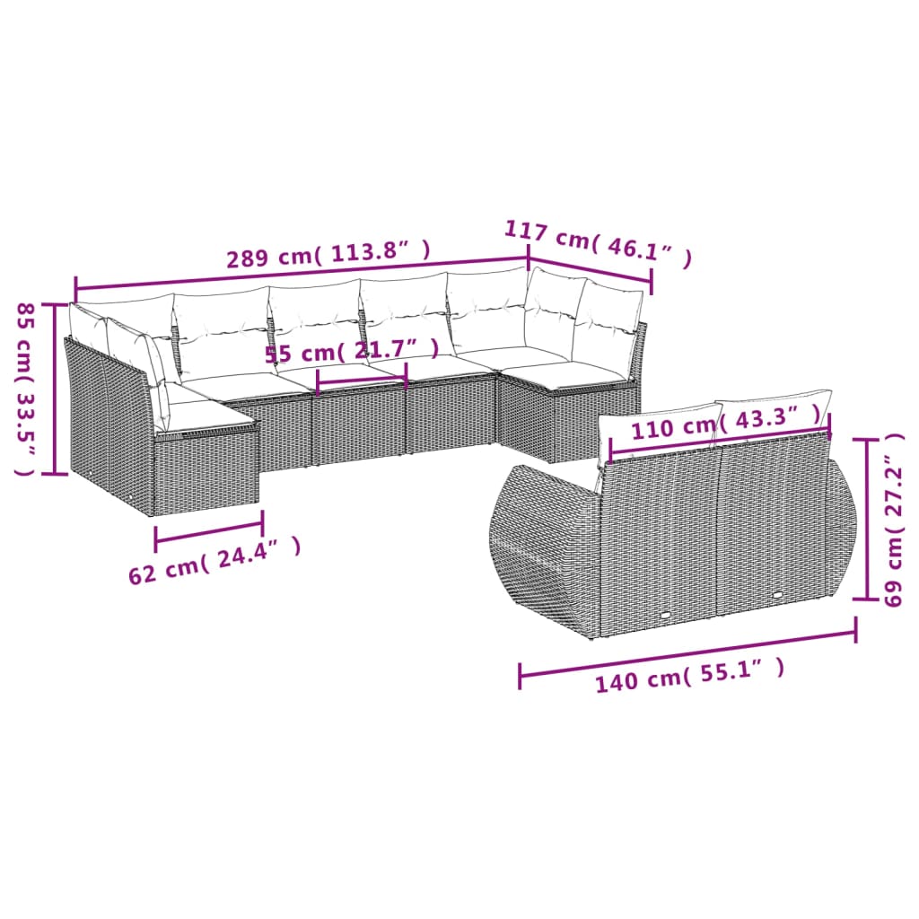 vidaXL Set mobilier de grădină cu perne, 9 piese, negru, poliratan vidaXL Set mobilier de grădină cu perne, 9 piese, negru, poliratan