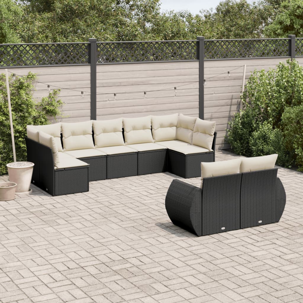 vidaXL Set mobilier de grădină cu perne, 9 piese, negru, poliratan vidaXL Set mobilier de grădină cu perne, 9 piese, negru, poliratan