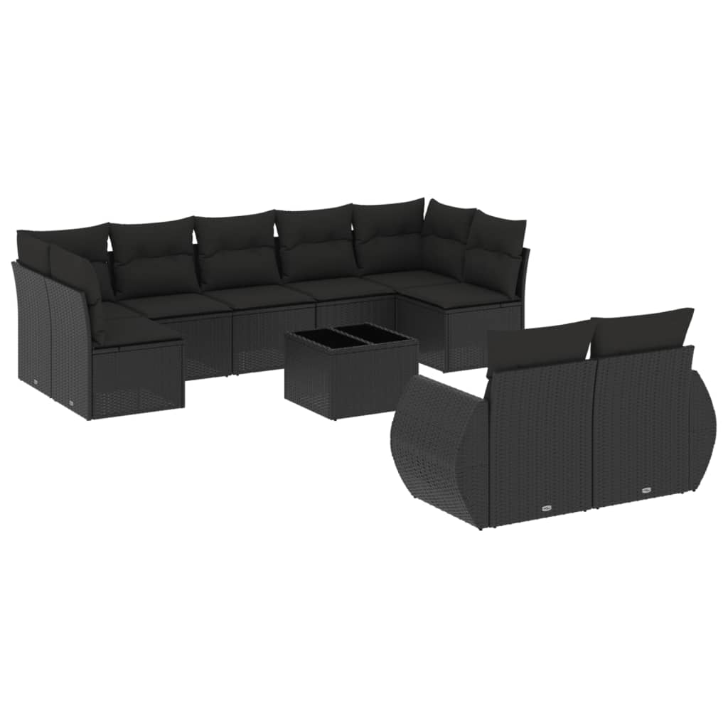 vidaXL Set canapele de grădină cu perne, 10 piese, negru, poliratan vidaXL Set canapele de grădină cu perne, 10 piese, negru, poliratan