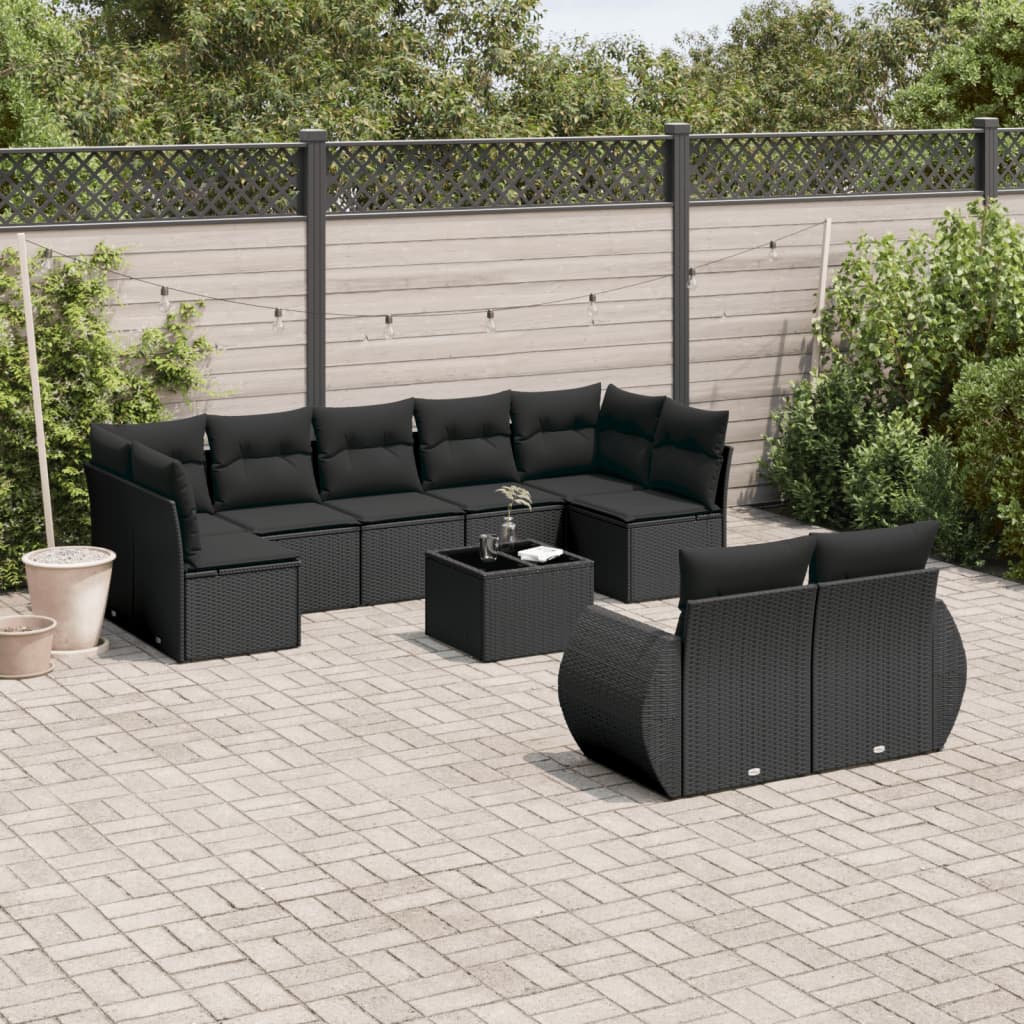 vidaXL Set canapele de grădină cu perne, 10 piese, negru, poliratan vidaXL Set canapele de grădină cu perne, 10 piese, negru, poliratan