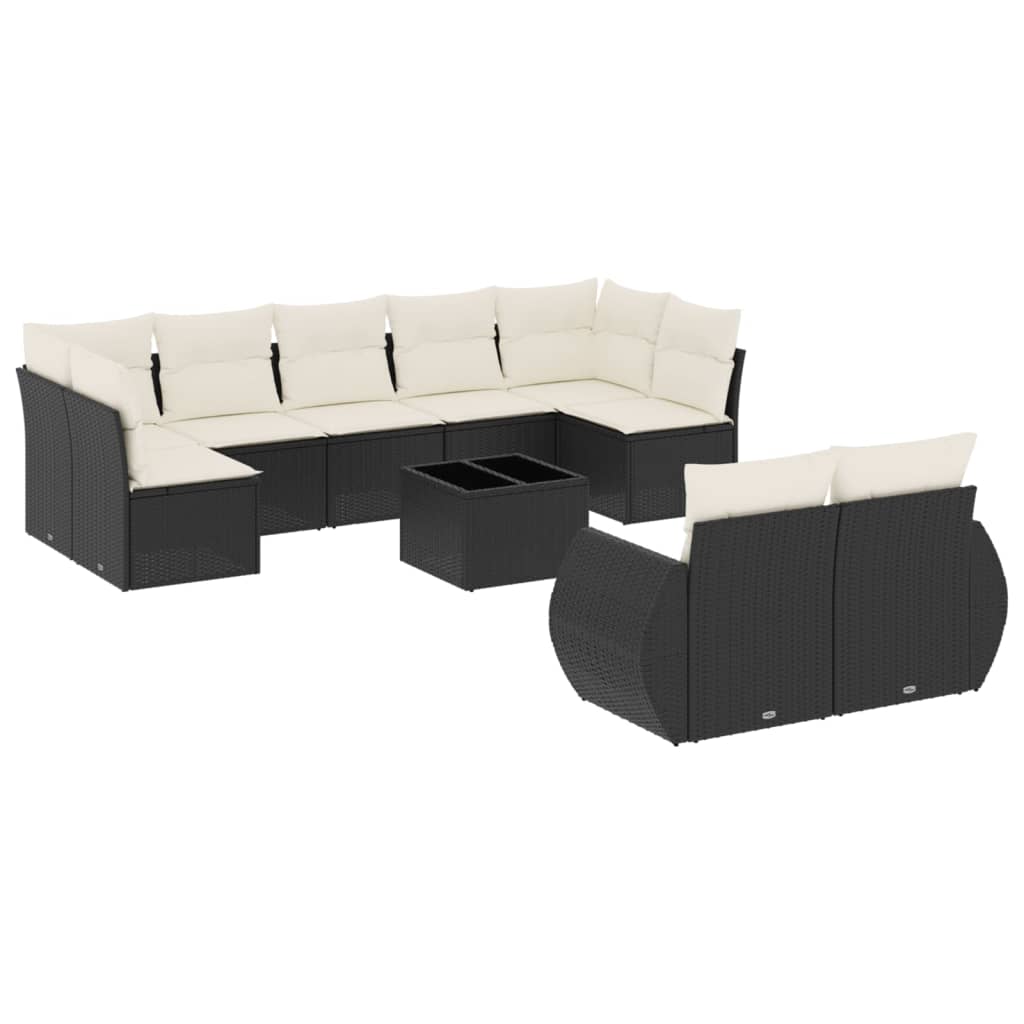 vidaXL Set canapele de grădină cu perne, 10 piese, negru, poliratan vidaXL Set canapele de grădină cu perne, 10 piese, negru, poliratan