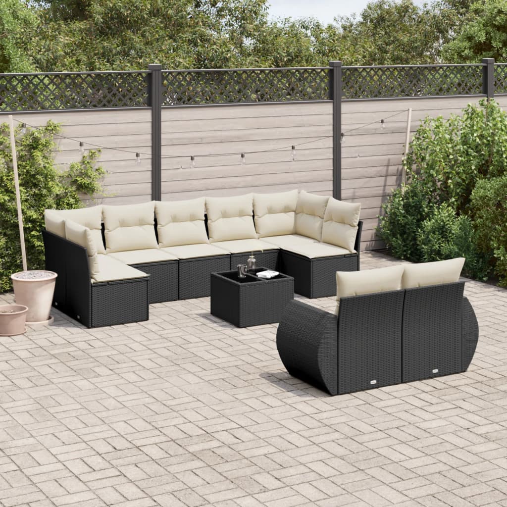 vidaXL Set canapele de grădină cu perne, 10 piese, negru, poliratan vidaXL Set canapele de grădină cu perne, 10 piese, negru, poliratan