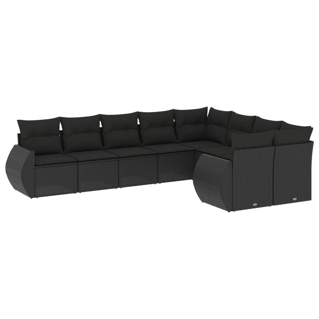 vidaXL Set mobilier de grădină cu perne, 9 piese, negru, poliratan vidaXL Set mobilier de grădină cu perne, 9 piese, negru, poliratan
