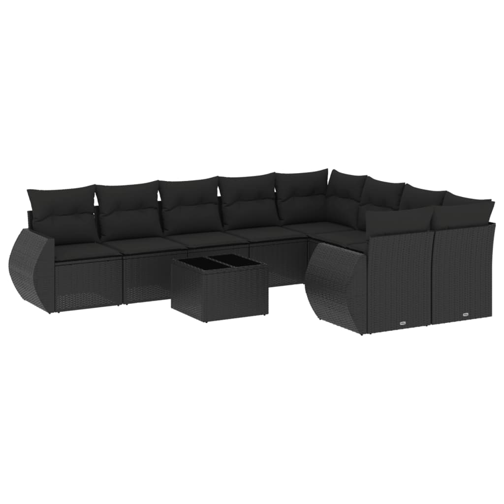 vidaXL Set canapele de grădină cu perne, 10 piese, negru, poliratan vidaXL Set canapele de grădină cu perne, 10 piese, negru, poliratan