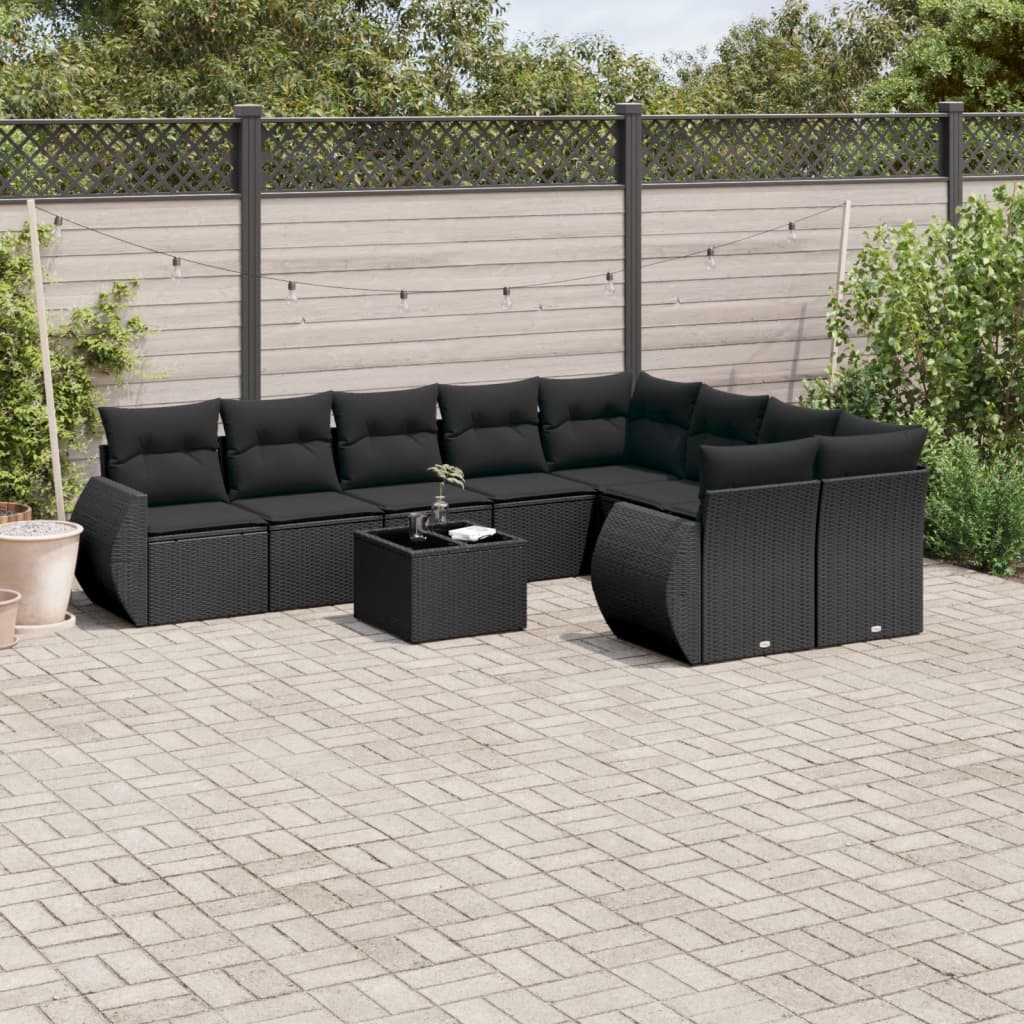 vidaXL Set canapele de grădină cu perne, 10 piese, negru, poliratan vidaXL Set canapele de grădină cu perne, 10 piese, negru, poliratan