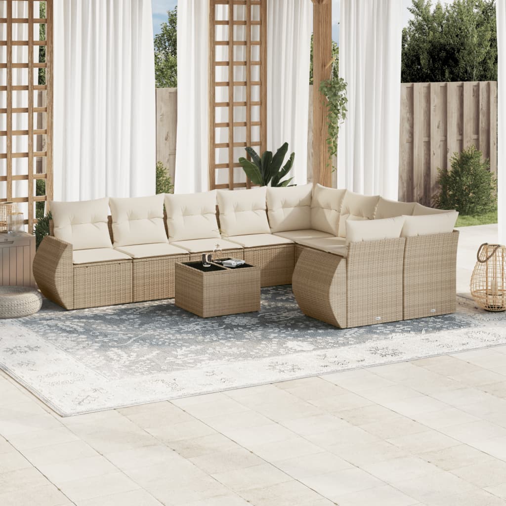 vidaXL Set canapele de grădină cu perne, 10 piese, bej, poliratan vidaXL Set canapele de grădină cu perne, 10 piese, bej, poliratan