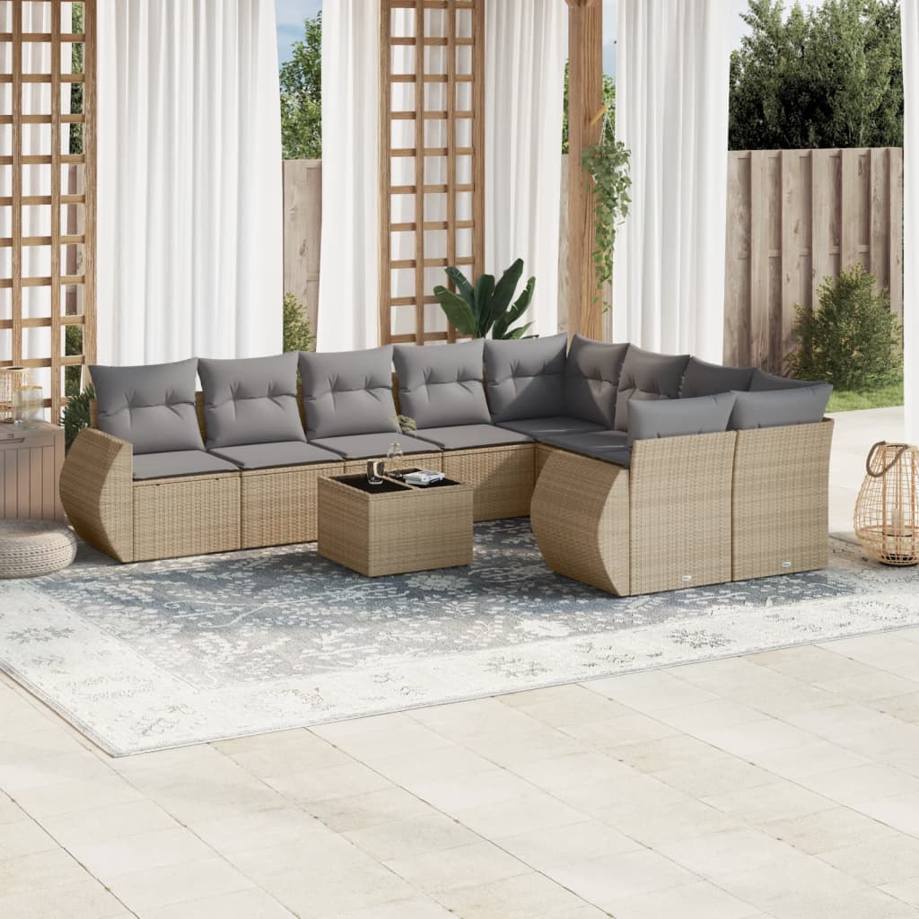 vidaXL Set canapele de grădină cu perne, 10 piese, bej, poliratan vidaXL Set canapele de grădină cu perne, 10 piese, bej, poliratan