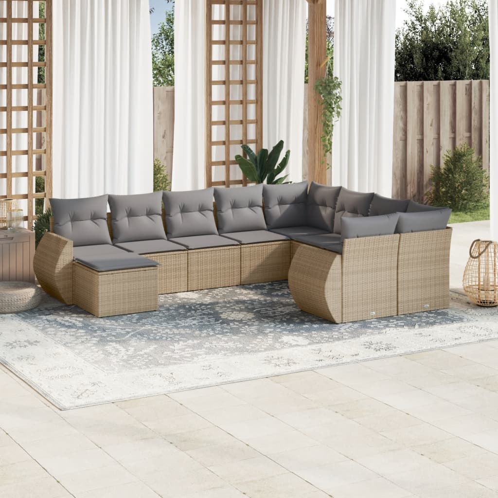 vidaXL Set canapele de grădină cu perne, 10 piese, bej, poliratan vidaXL Set canapele de grădină cu perne, 10 piese, bej, poliratan