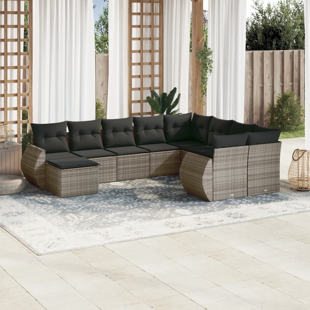 vidaXL Set mobilier de grădină cu perne, 10 piese, gri, poliratan vidaXL Set mobilier de grădină cu perne, 10 piese, gri, poliratan