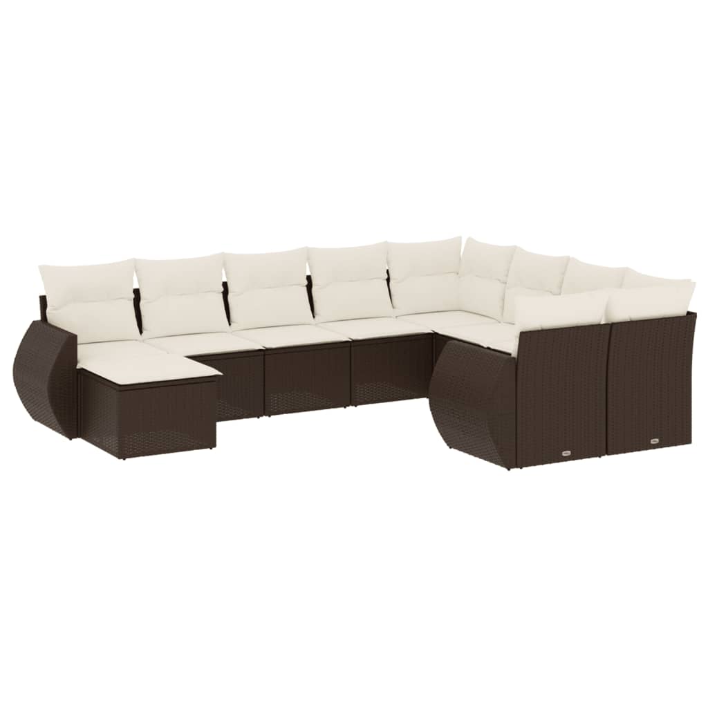 vidaXL Set canapele de grădină cu perne, 10 piese, maro, poliratan