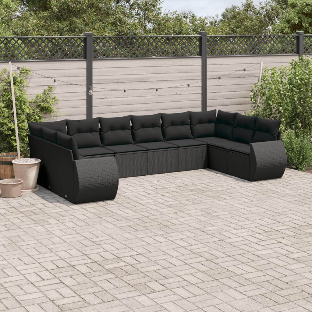 vidaXL Set canapele de grădină cu perne, 10 piese, negru, poliratan vidaXL Set canapele de grădină cu perne, 10 piese, negru, poliratan