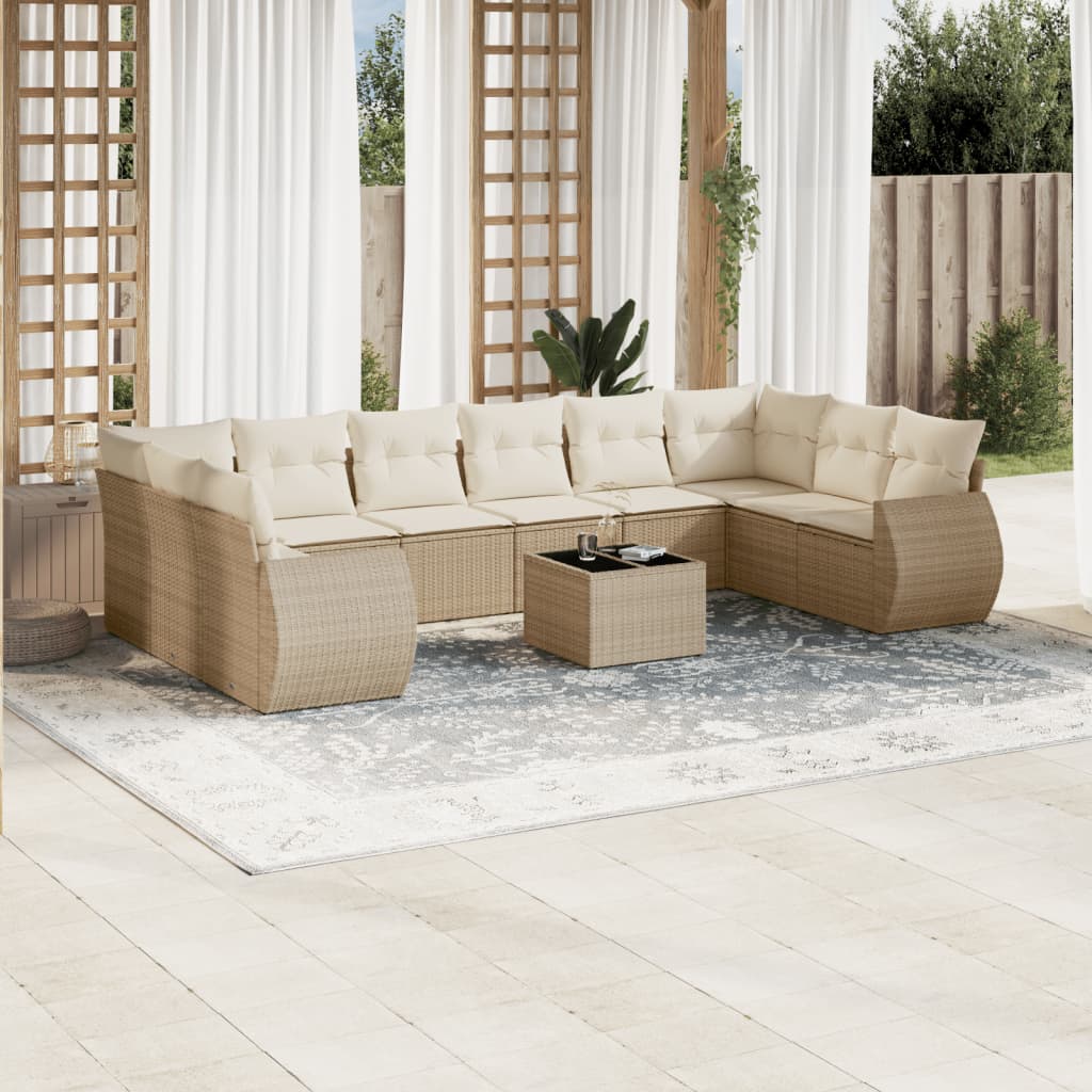 vidaXL Set canapele de grădină cu perne, 11 piese, bej, poliratan vidaXL Set canapele de grădină cu perne, 11 piese, bej, poliratan