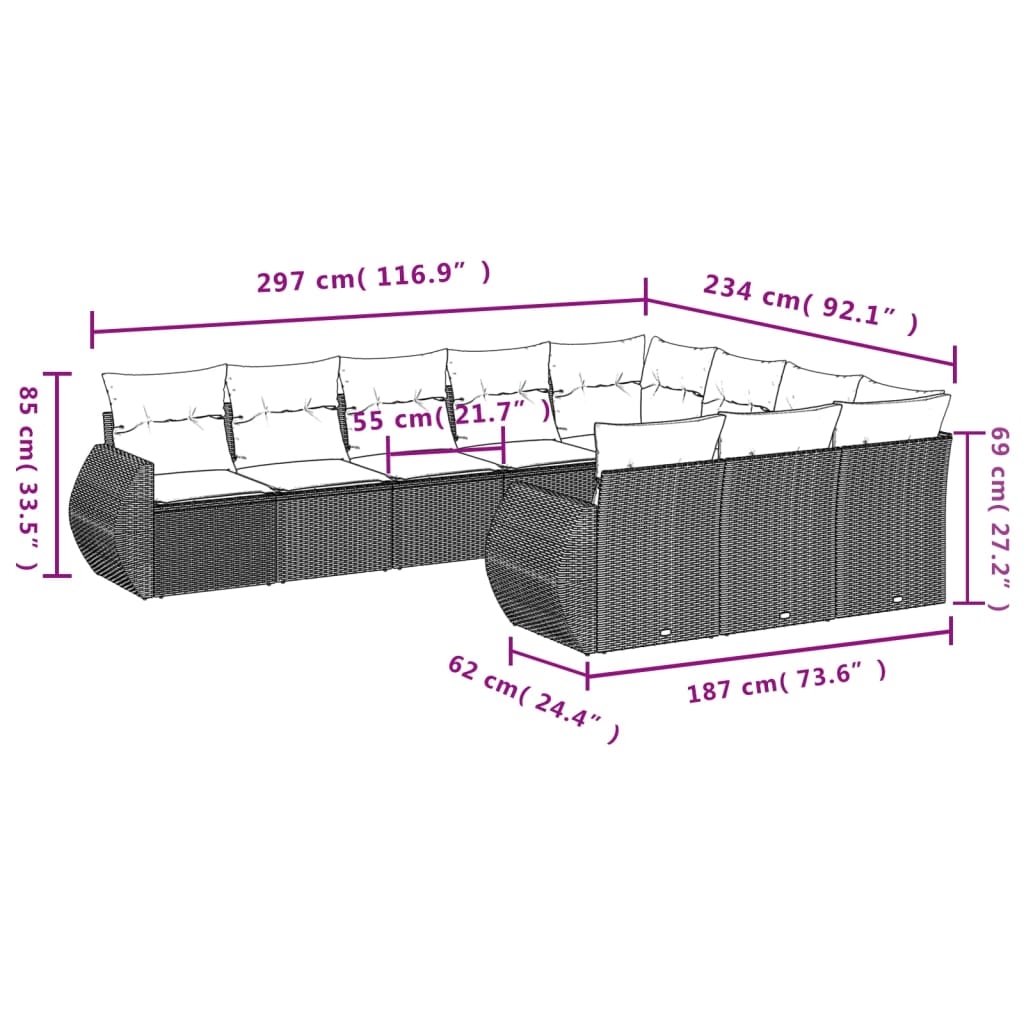 vidaXL Set mobilier de grădină cu perne, 10 piese, gri, poliratan vidaXL Set mobilier de grădină cu perne, 10 piese, gri, poliratan
