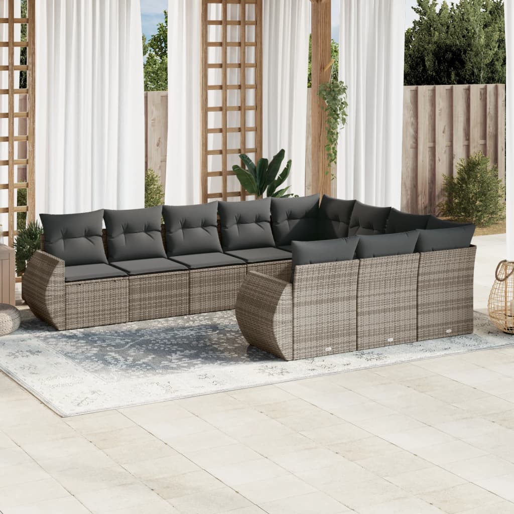 vidaXL Set mobilier de grădină cu perne, 10 piese, gri, poliratan vidaXL Set mobilier de grădină cu perne, 10 piese, gri, poliratan