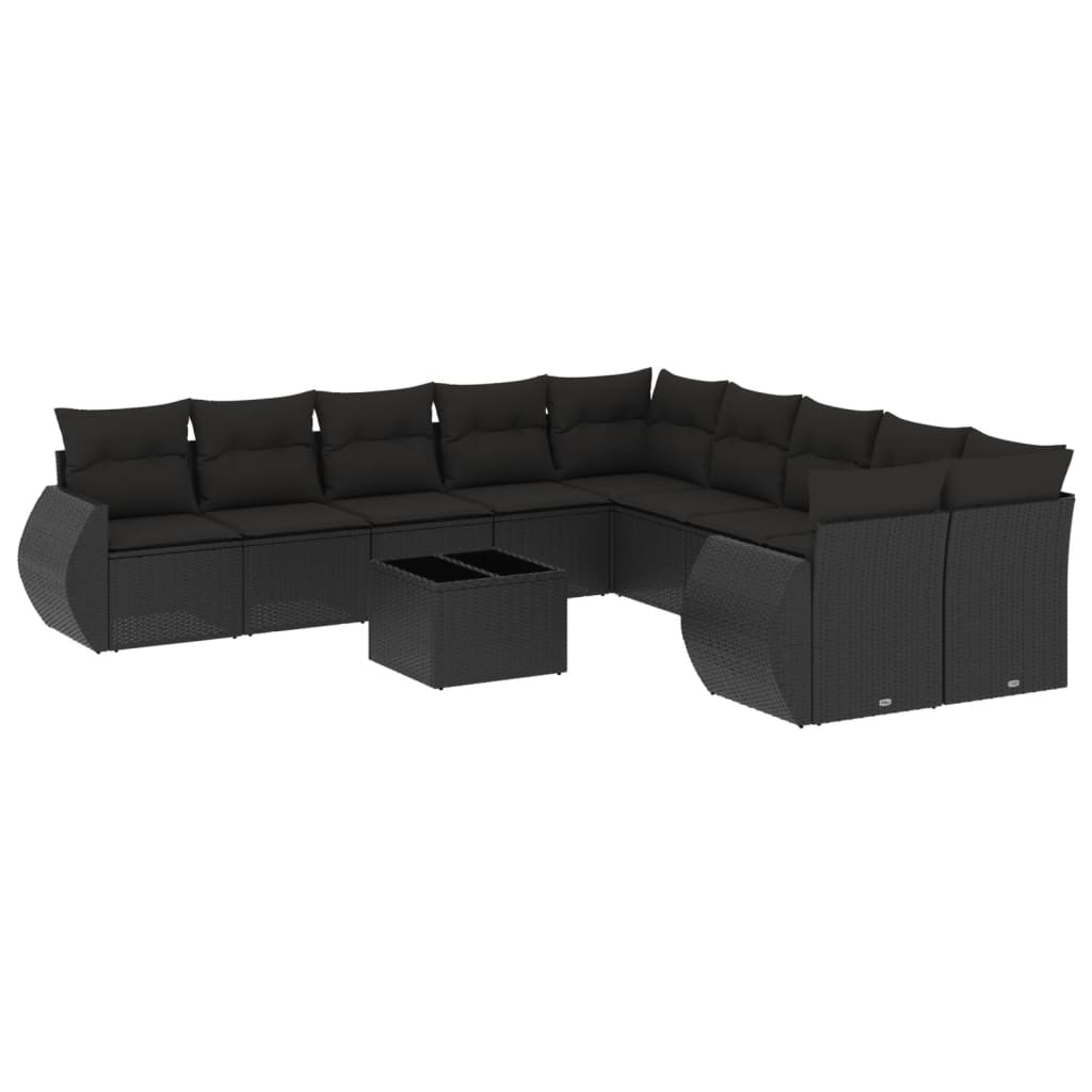vidaXL Set canapele de grădină cu perne, 11 piese, negru, poliratan vidaXL Set canapele de grădină cu perne, 11 piese, negru, poliratan