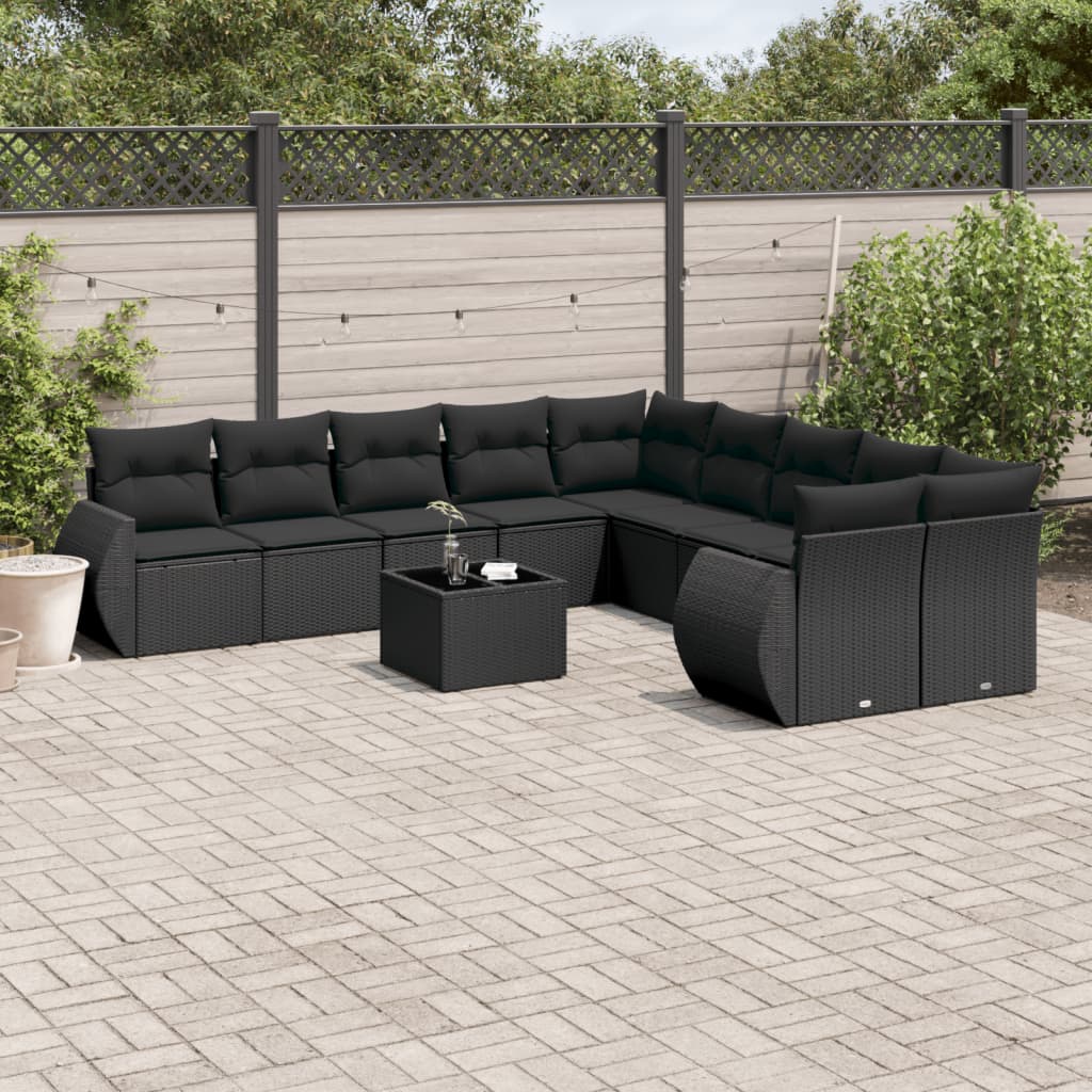 vidaXL Set canapele de grădină cu perne, 11 piese, negru, poliratan vidaXL Set canapele de grădină cu perne, 11 piese, negru, poliratan