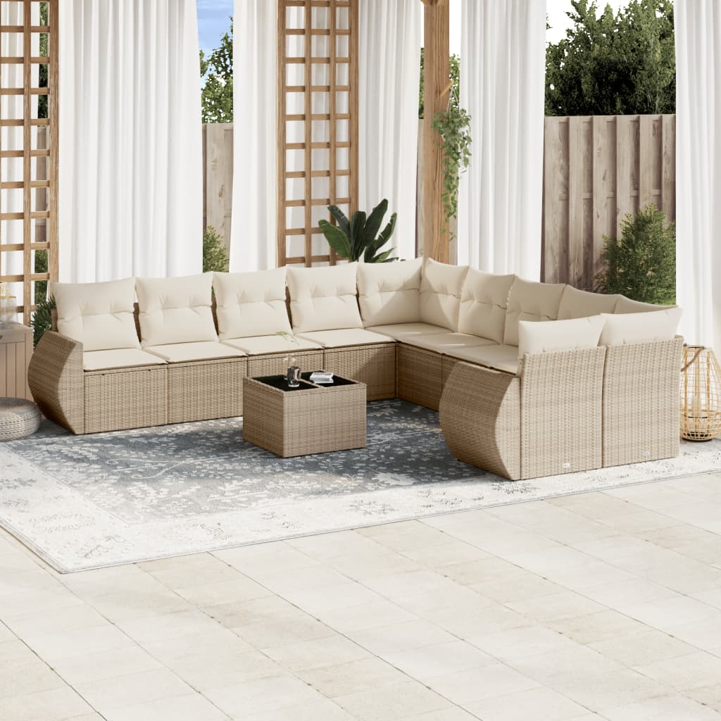 vidaXL Set canapele de grădină cu perne, 11 piese, bej, poliratan vidaXL Set canapele de grădină cu perne, 11 piese, bej, poliratan