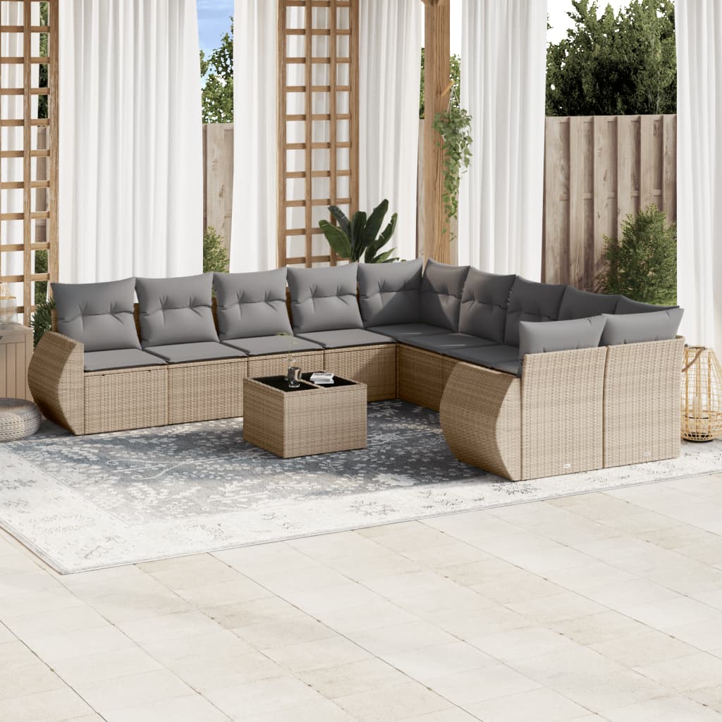 vidaXL Set canapele de grădină cu perne, 11 piese, bej, poliratan vidaXL Set canapele de grădină cu perne, 11 piese, bej, poliratan