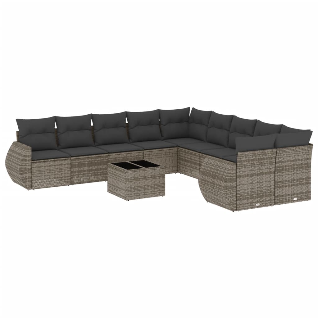 vidaXL Set canapele de grădină cu perne, 11 piese, gri, poliratan