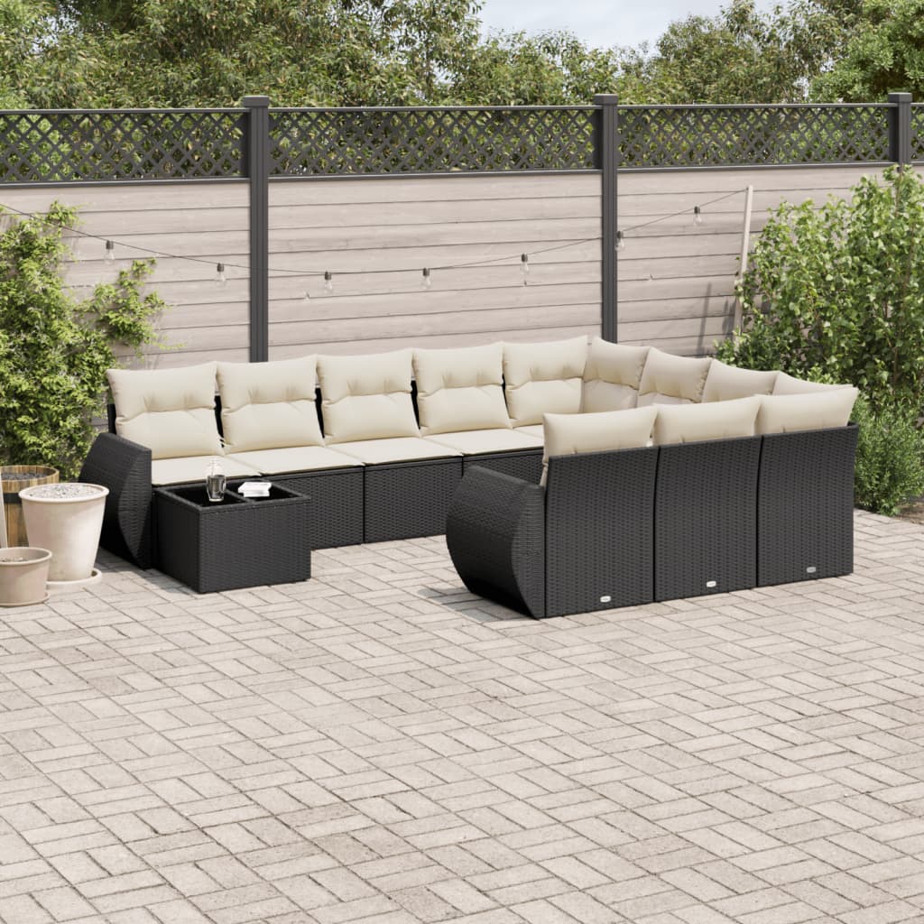 vidaXL Set canapele de grădină cu perne, 11 piese, negru, poliratan vidaXL Set canapele de grădină cu perne, 11 piese, negru, poliratan