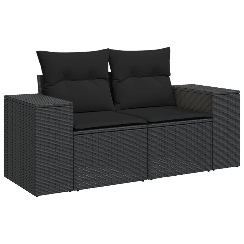 vidaXL Set mobilier de grădină cu perne, 3 piese, negru, poliratan