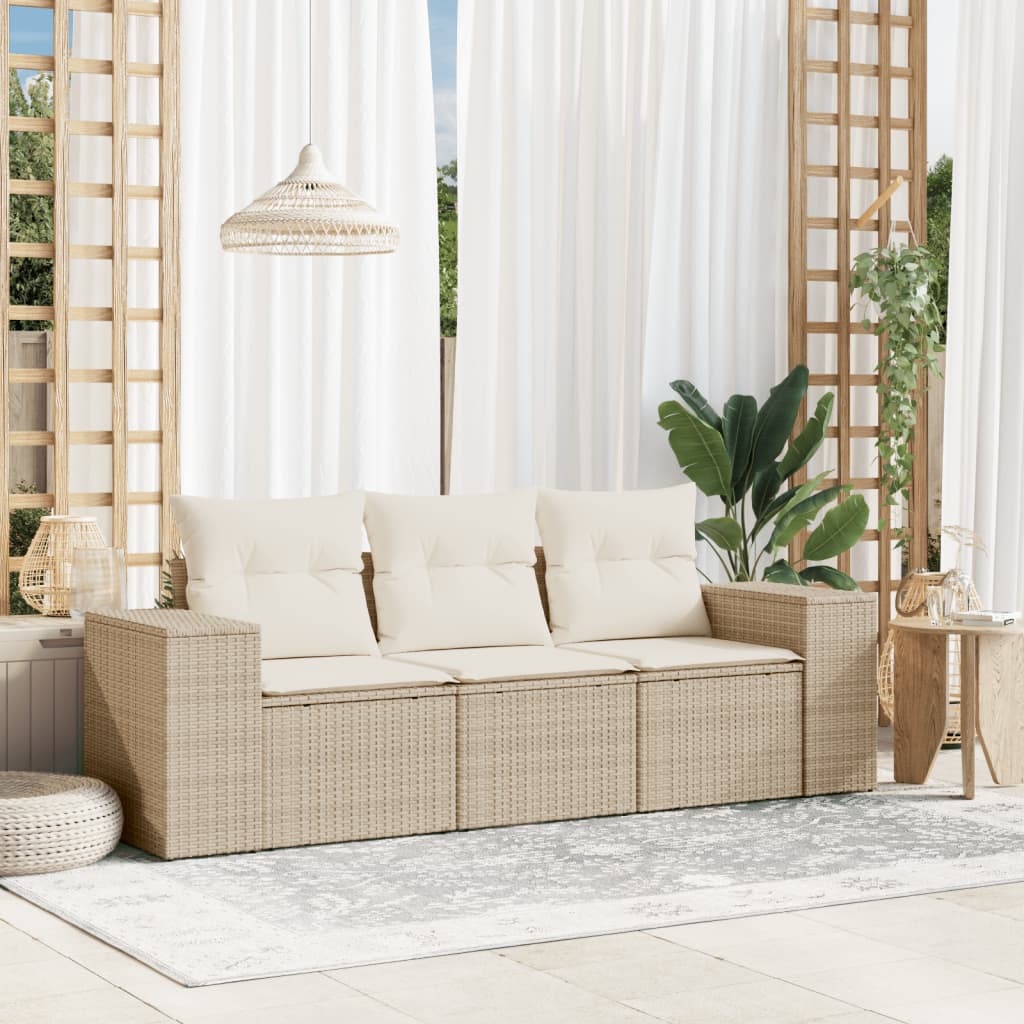 vidaXL Set canapele de grădină, 3 piese, cu perne, bej, poliratan vidaXL Set canapele de grădină, 3 piese, cu perne, bej, poliratan