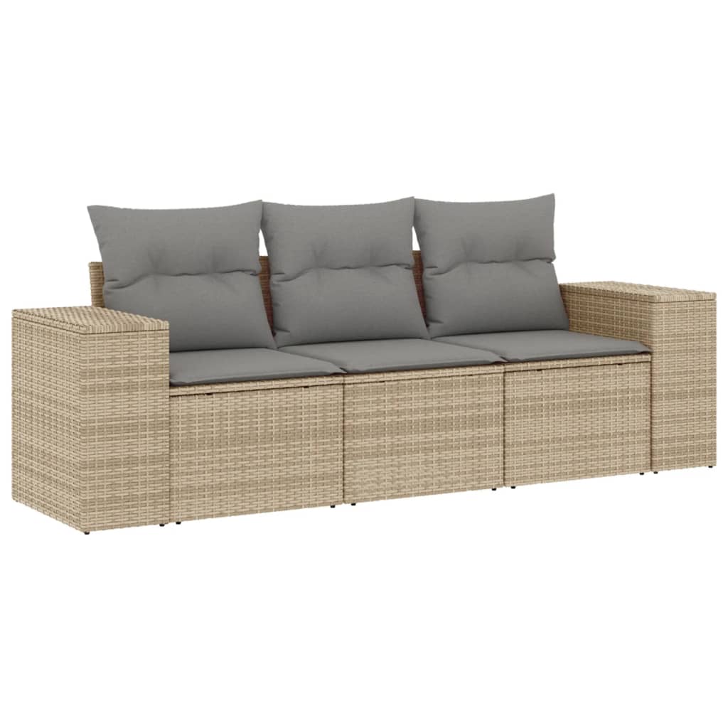 vidaXL Set canapele de grădină, 3 piese, cu perne, bej, poliratan vidaXL Set canapele de grădină, 3 piese, cu perne, bej, poliratan