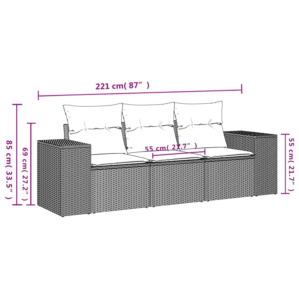 vidaXL Set canapele de grădină, 3 piese, cu perne, bej, poliratan vidaXL Set canapele de grădină, 3 piese, cu perne, bej, poliratan