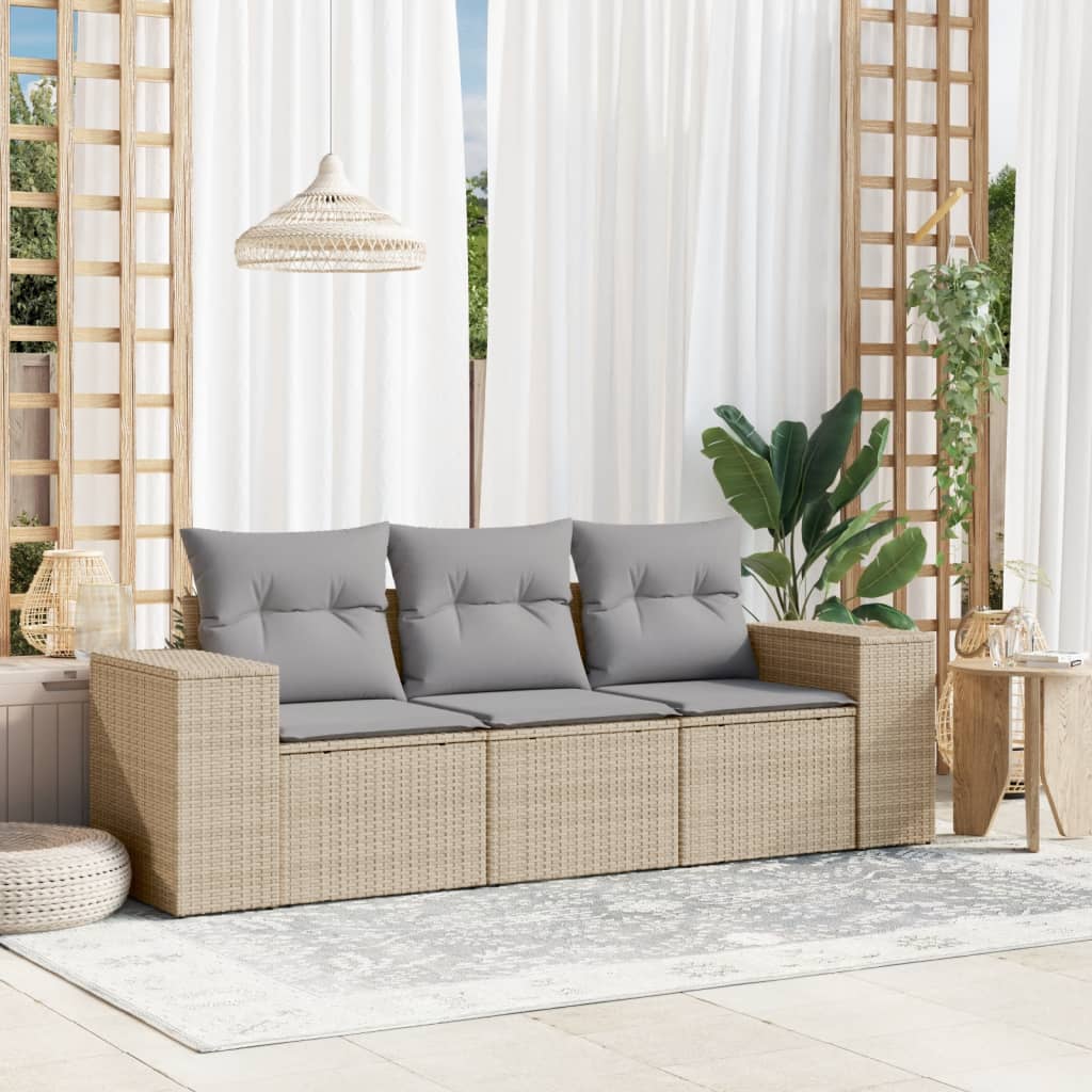 vidaXL Set canapele de grădină, 3 piese, cu perne, bej, poliratan vidaXL Set canapele de grădină, 3 piese, cu perne, bej, poliratan