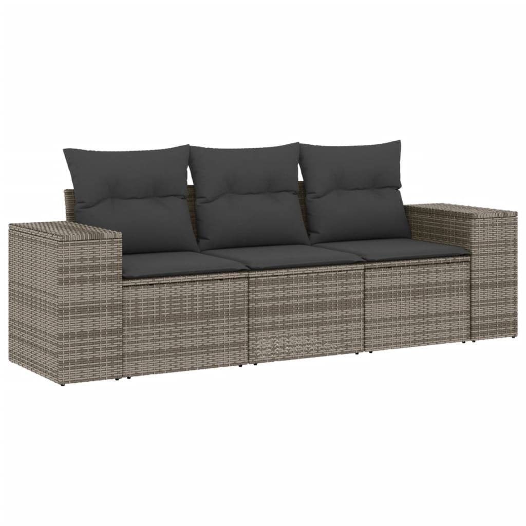 vidaXL Set canapea de grădină cu perne, 3 piese, gri, poliratan vidaXL Set canapea de grădină cu perne, 3 piese, gri, poliratan