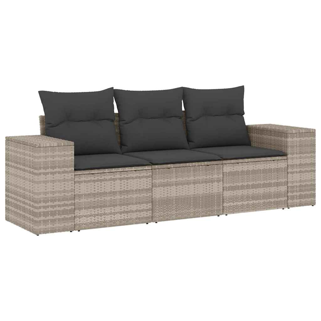 vidaXL Set canapele de grădină cu perne, 3 piese gri deschis poliratan