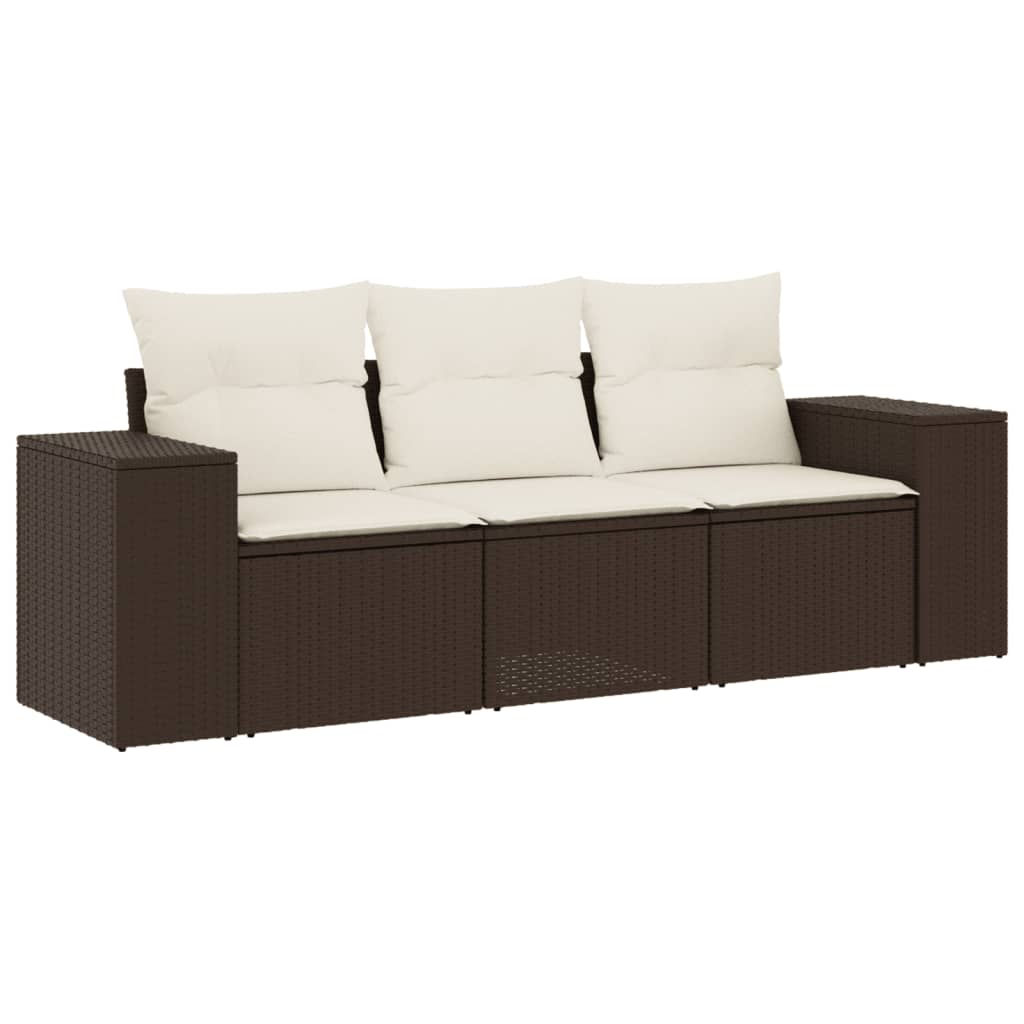vidaXL Set canapele de grădină cu perne, 3 piese, maro, poliratan