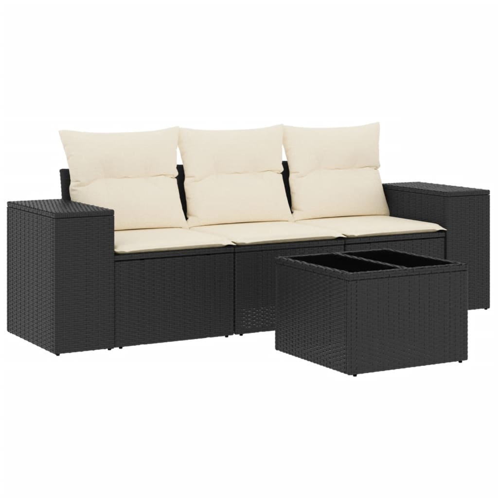 vidaXL Set mobilier de grădină cu perne, 4 piese, negru, poliratan vidaXL Set mobilier de grădină cu perne, 4 piese, negru, poliratan