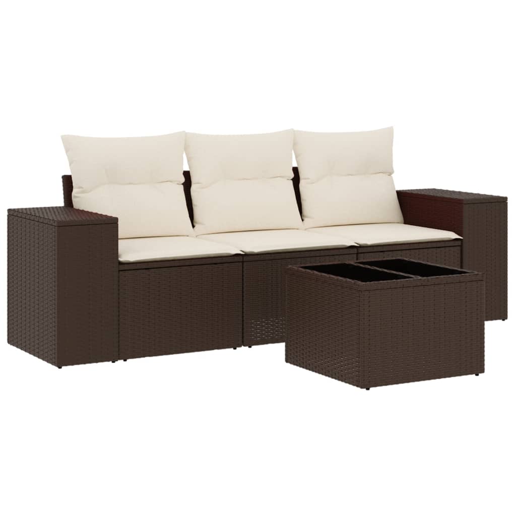 vidaXL Set canapele de grădină, 4 piese, cu perne, maro poliratan maro vidaXL Set canapele de grădină, 4 piese, cu perne, maro poliratan maro