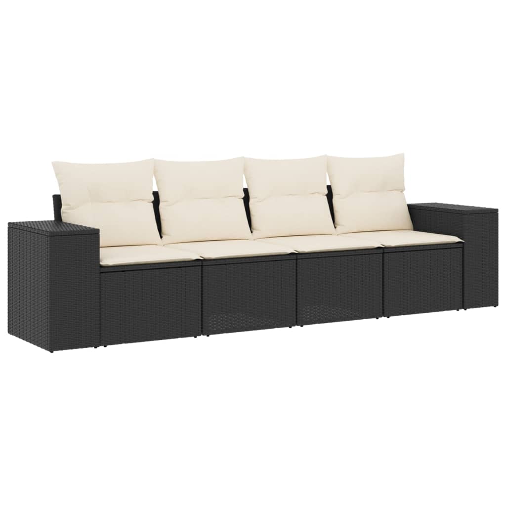 vidaXL Set mobilier de grădină cu perne, 4 piese, negru, poliratan vidaXL Set mobilier de grădină cu perne, 4 piese, negru, poliratan
