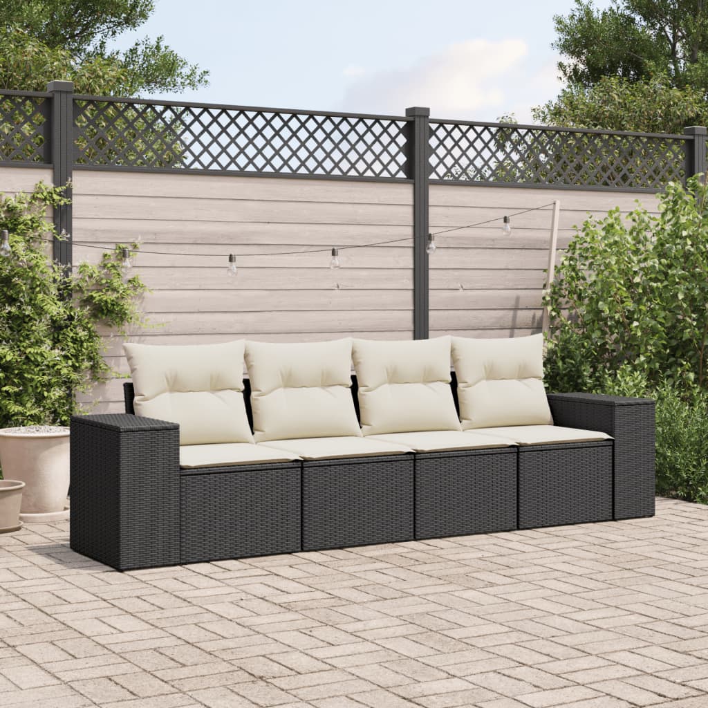 vidaXL Set mobilier de grădină cu perne, 4 piese, negru, poliratan vidaXL Set mobilier de grădină cu perne, 4 piese, negru, poliratan