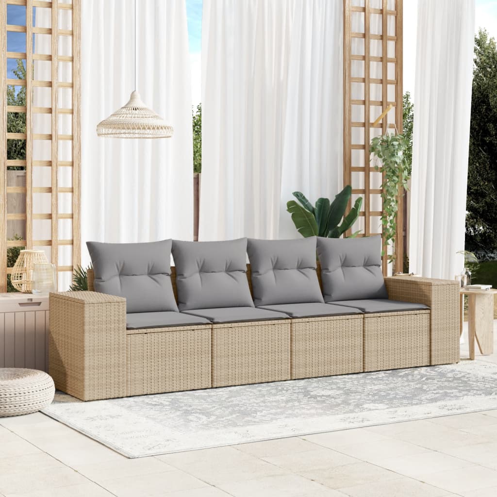 vidaXL Set canapele de grădină, 4 piese, cu perne, bej, poliratan vidaXL Set canapele de grădină, 4 piese, cu perne, bej, poliratan