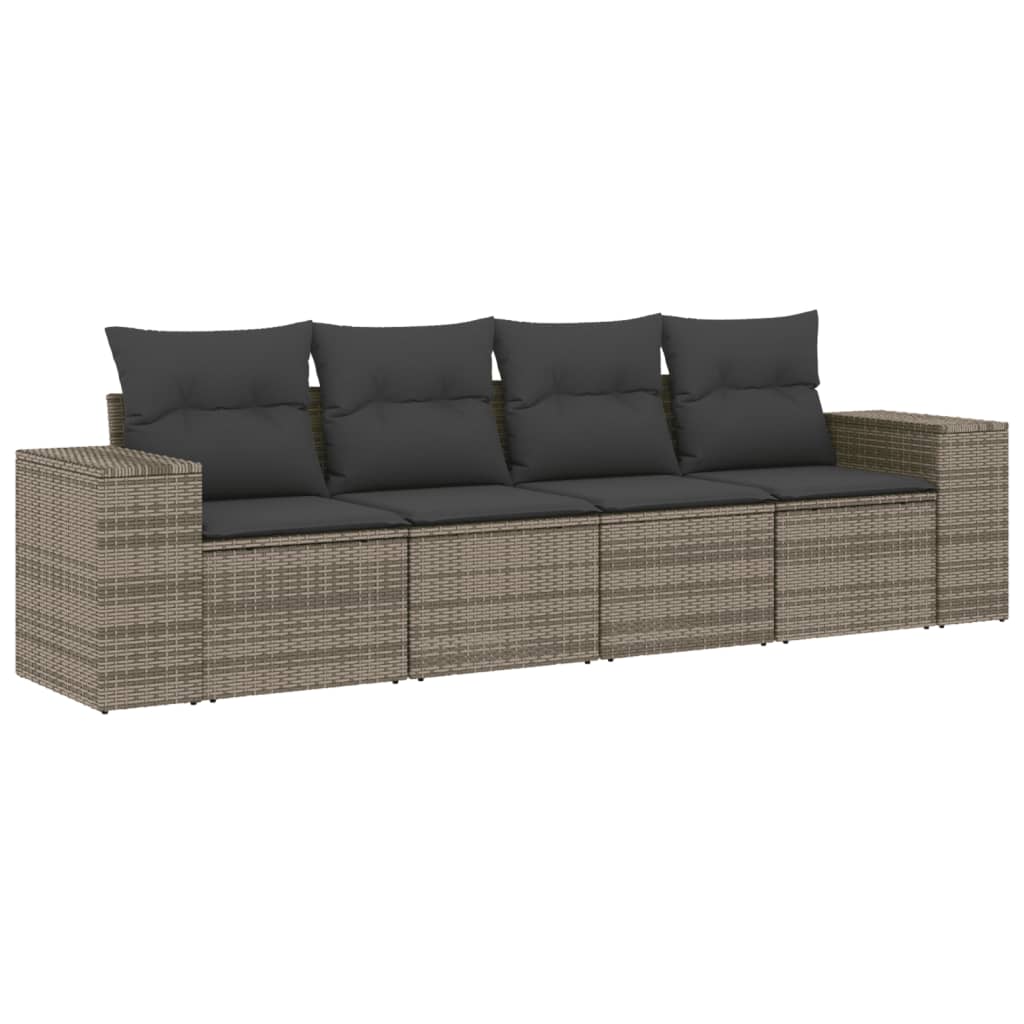 vidaXL Set canapea de grădină cu perne, 4 piese, gri, poliratan vidaXL Set canapea de grădină cu perne, 4 piese, gri, poliratan