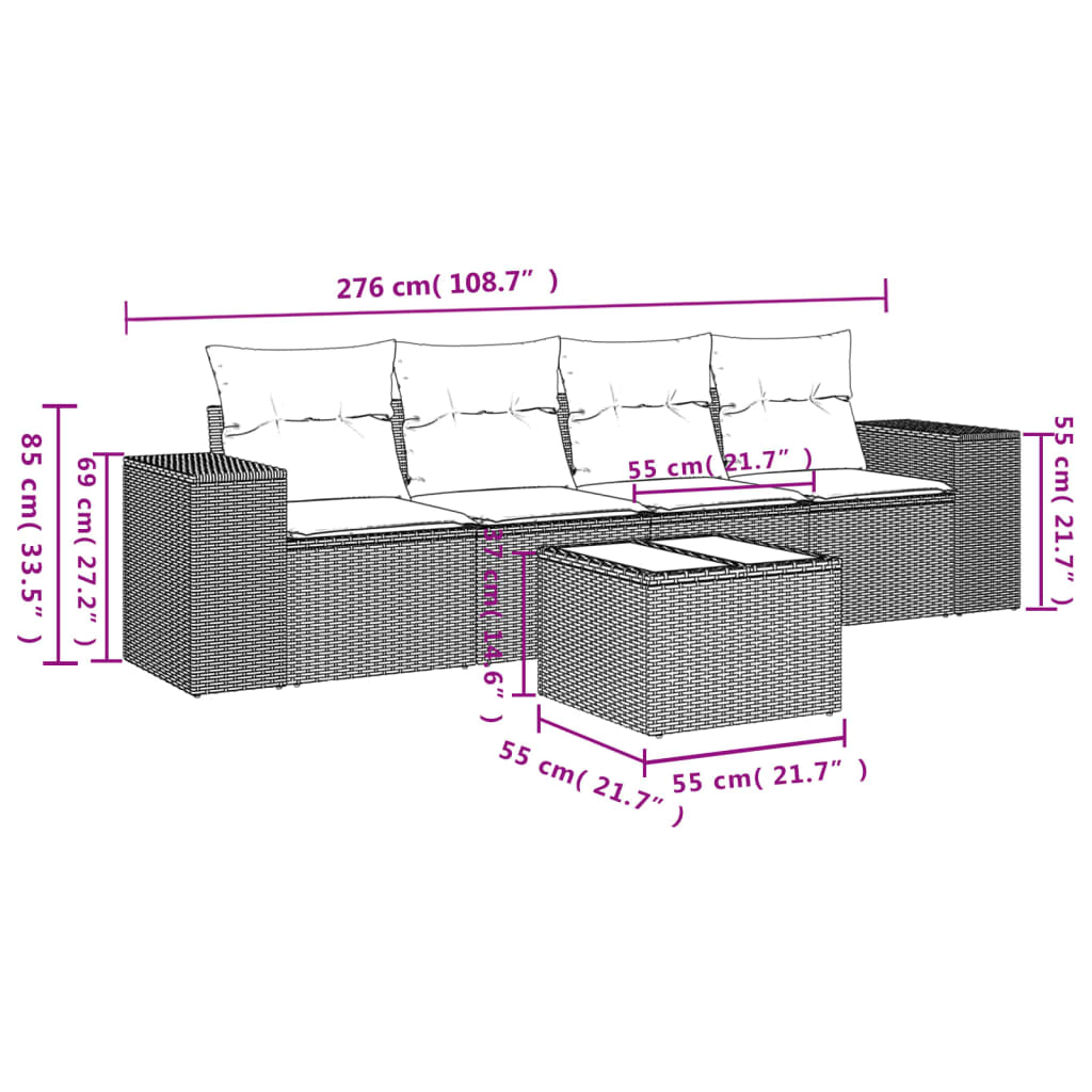vidaXL Set mobilier de grădină cu perne, 5 piese, negru, poliratan vidaXL Set mobilier de grădină cu perne, 5 piese, negru, poliratan