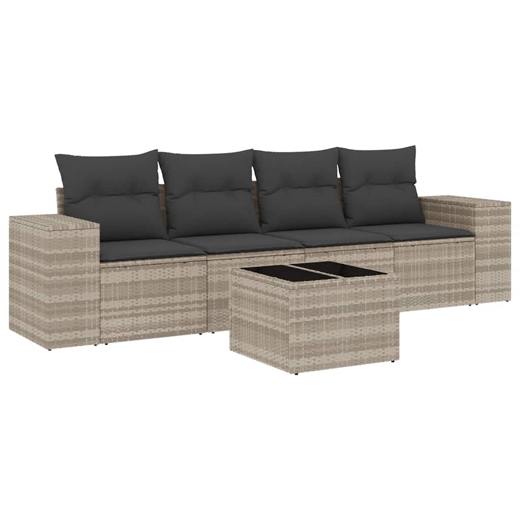 vidaXL Set canapele de grădină cu perne, 5 piese gri deschis poliratan