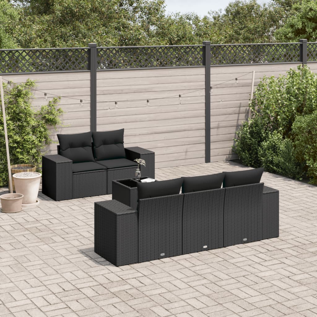 vidaXL Set mobilier de grădină cu perne, 6 piese, negru, poliratan vidaXL Set mobilier de grădină cu perne, 6 piese, negru, poliratan