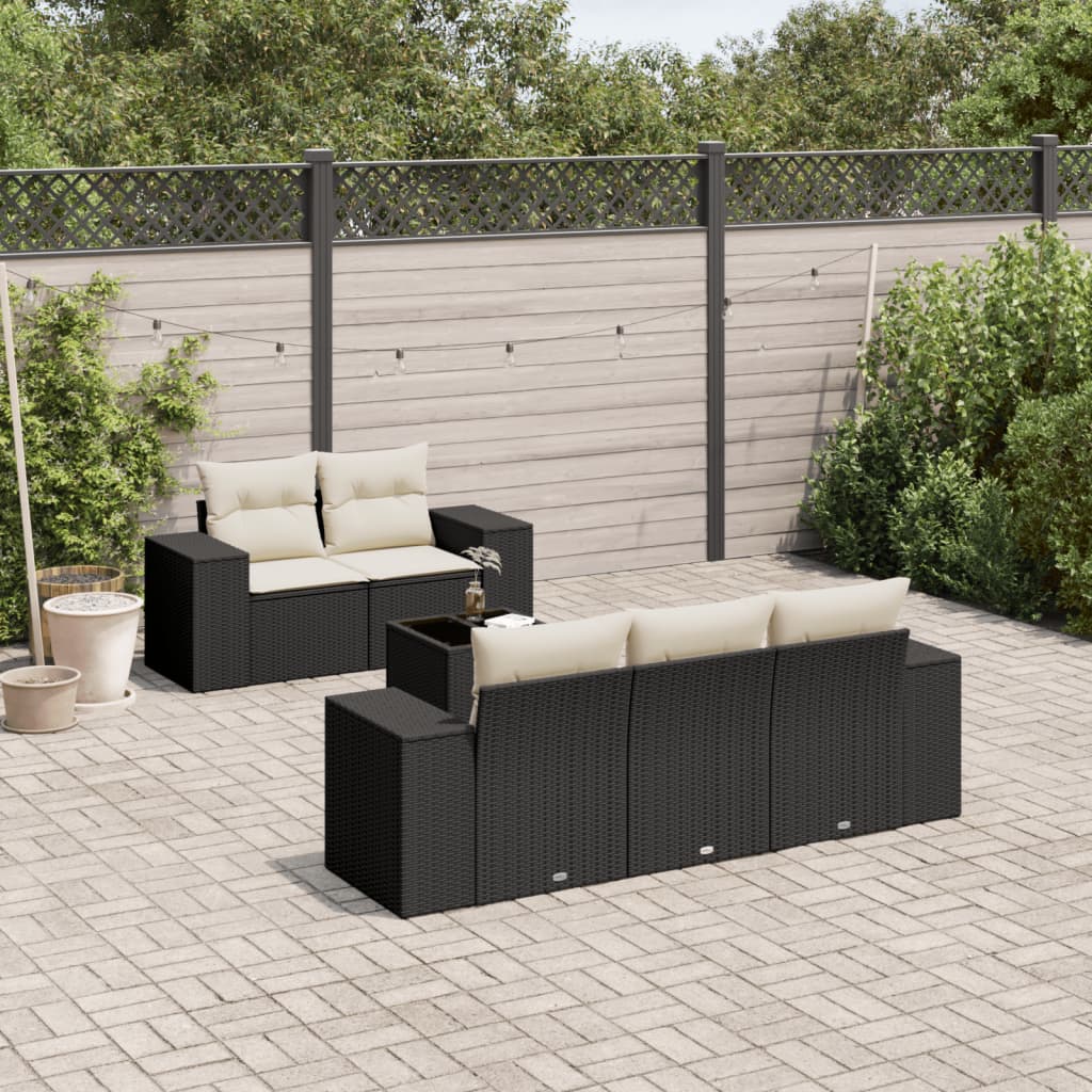 vidaXL Set mobilier de grădină cu perne, 6 piese, negru, poliratan vidaXL Set mobilier de grădină cu perne, 6 piese, negru, poliratan
