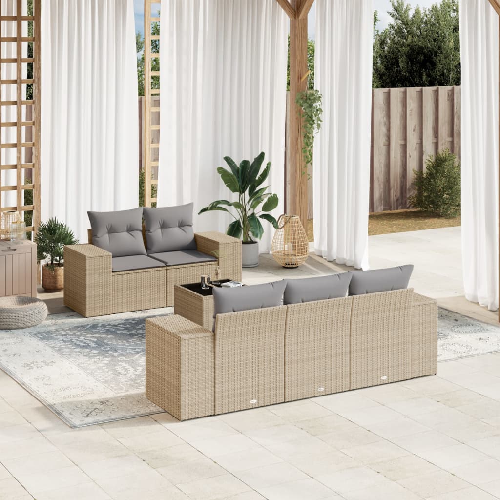 vidaXL Set canapele de grădină cu perne, 6 piese, bej, poliratan vidaXL Set canapele de grădină cu perne, 6 piese, bej, poliratan